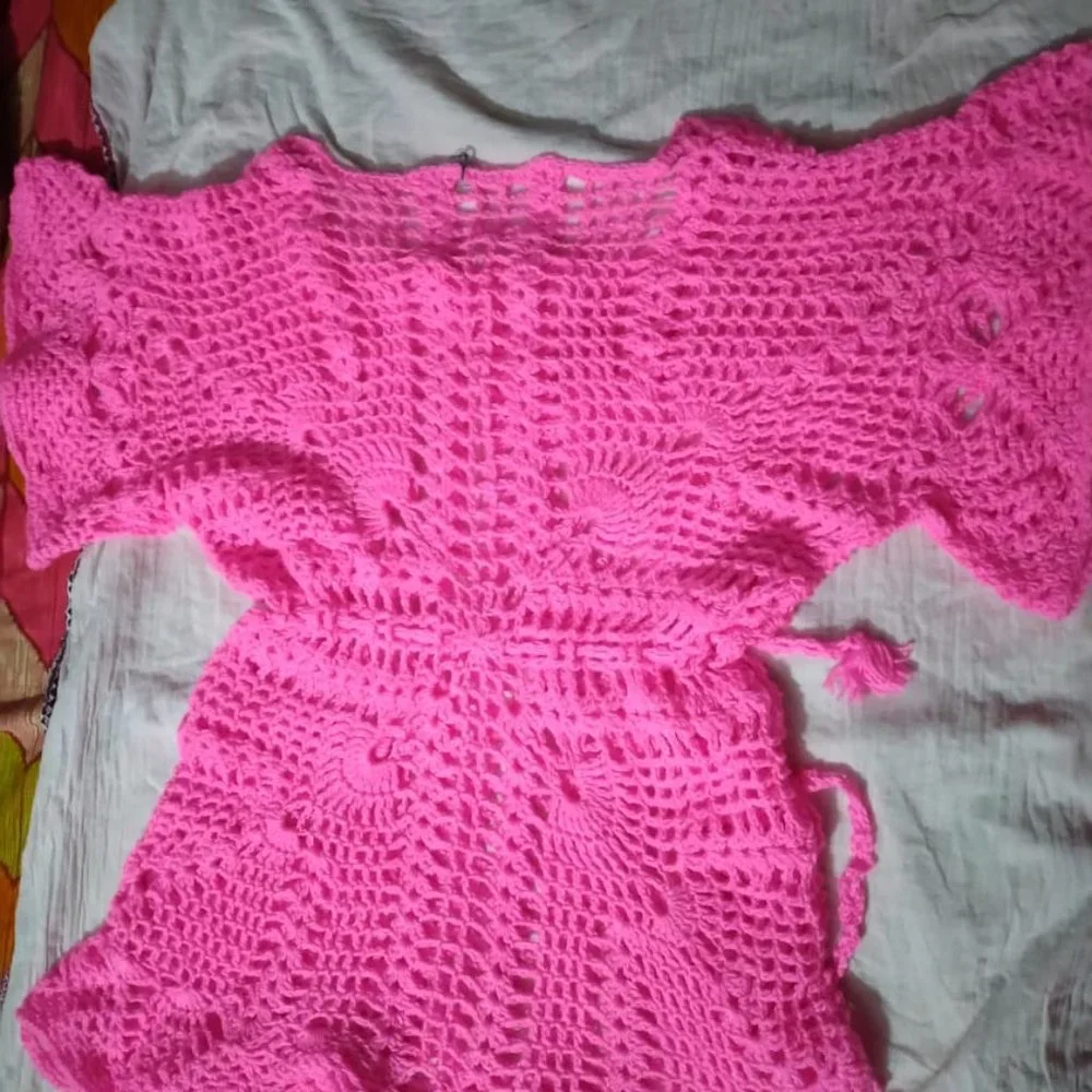 Woolen Empire Pattern Bell Sleeves Top for Woman - Pink, 2XL - Picture 1 of 7
